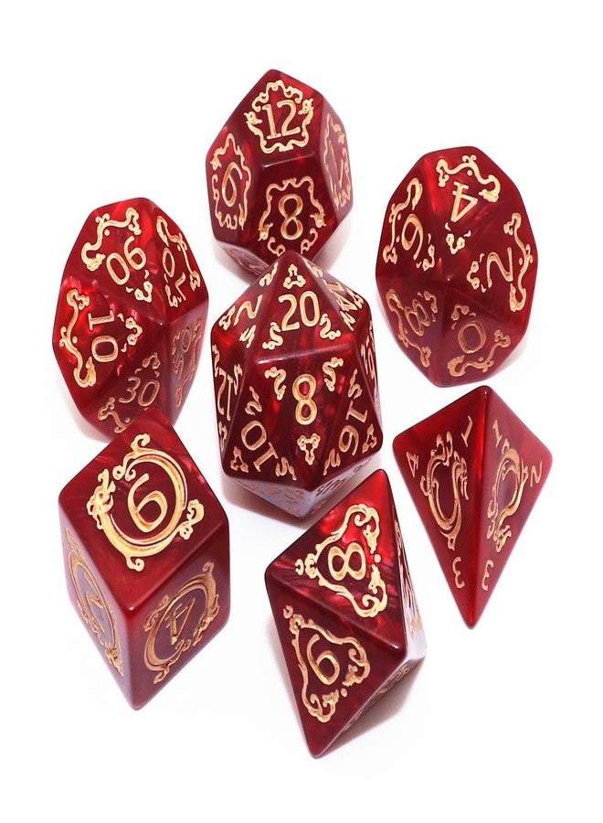 CREEBUY Polyhedral DND Dice Set, 7Pcs Vintage Dragon-Patterned Dice Sets Compatible with Dungeons and Dragons D&D RPG Games, 7 Pieces (Red)